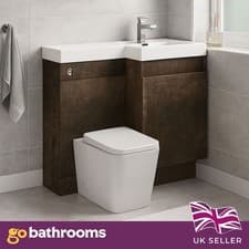 Image of Toilet and Sink Vanity Unit 900mm Brown Right Hand WC Bathroom Sink Unit