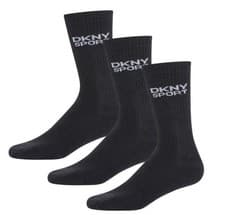 Image of DKNY Sport 3 Pack UK7-11 Ribbed Logo Socks Men’s Black/White Mid Calf Radde