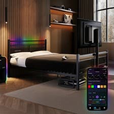 Image of X ROCKER Basecamp RGB Double TV Bed with Storage and App Control, Metal - BLACK