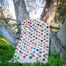 Image of Small Moroccan Wool Rug 2x3 Dots Boho Multicolor Berber Handwoven Accent Carpet