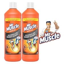 Image of 2 x MR MUSCLE POWER GEL 1L DRAIN UNBLOCKER PIPE SINK PLUGHOLE KITCHEN BATHROOM