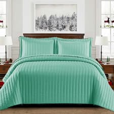 Image of 3Piece Quilted Embossed Bedspread Single Double King Size Bed Throw Bedding Set