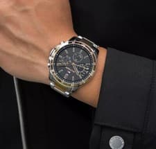 Image of TOMMY HILFIGER MENS WATCH STEEL TWO TONE BRACELET & BLACK DIAL TH1791559 GENUINE