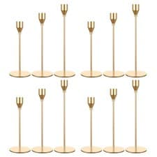 Image of Gold Metal Candle Holders Set of 12 for 3/4" Pillar Candles Elegant Dining & Par