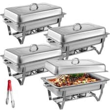 Image of 9L/8Q 4 Pack Chafer Chafing Dish Sets Pans Stainless Steel Catering Food Warmer