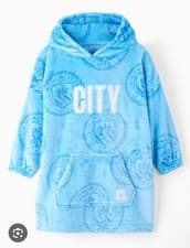 Image of Manchester City FC Football Fleece Hooded Blanket - Blue, Boys Large 14-16yrs