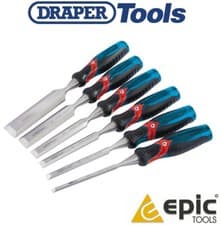 Image of DRAPER EXPERT 6 Piece Soft Grip Pound Thru Wood Chisel Set Metal End Caps 70419