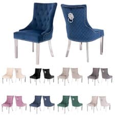 Image of Set of 2/4/6/8 Dining Chairs, Plush Velvet Tufted Bentley Chairs and Studded