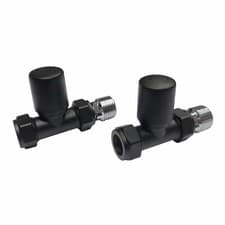 Image of Matt Black Modern Straight Radiator Valves Rad Heated Towel Rail Pair 15mm 1/2"