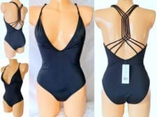 Image of French Connection Mila Black Swimsuit Lined X Straps No cups UK 10 BNWT