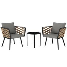 Image of Outsunny 3 Pieces Rattan Bistro Set, Wicker Garden Furniture Set w/ Cushions