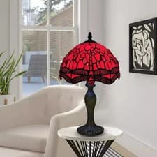 Image of Tiffany style 10" Red Table Lamp Stained Glass shade Antique Style Bulb E27
