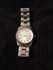 Image of Rotary Gents Quartz Havana 2-tone Gold & Silver Calendar Watch with waffle dial