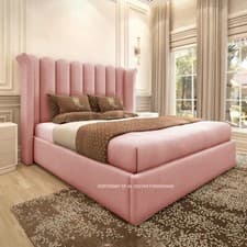 Image of Ottoman Bed Frame Winged Plush Velvet Divan Storage Double & King Size Bed
