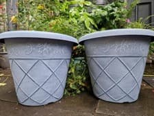 Image of SET 2 . XXL 46CM QUALITY GREY ANTHRACITE BLUE PLANTERS Plant Pot garden TREE pot