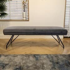 Image of 3 Seater Straight Backless Dining Bench Seat Industrial Grey Velvet 150cm