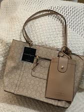 Image of NWT 🌺 Nanette Lepore Emma Tote Bag with Crossbody Phone Case Almond Logo