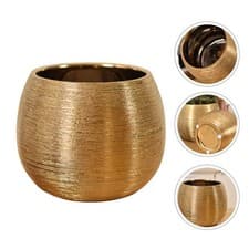 Image of Gold-plated Ceramic Planter Decorative Pot Golden Flower Vase Garden