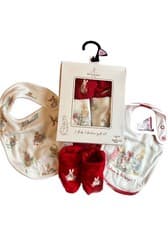 Image of Peter Rabbit Gift Boxed Set 2 Christmas Cream Bibs & Red Booties~ 3-6 Months