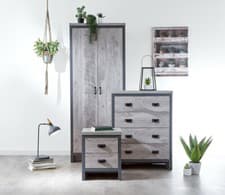 Image of Boston 3 Piece Set 2 Door Wardrobe Bedside 4 drawer chest Grey loft studio