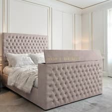 Image of Chesterfield TV Bed Frame with Built-In TV Lift | All Sizes & Colours Available