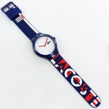 Image of Lacoste Watch Blue Red Unisex Silicon Rubber Quartz Analog Round With Box New