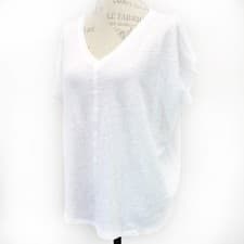Image of Eileen Fisher Plus White 100% Bio-Linen V-Neck Bat Sleeve T-Shirt Top 2X