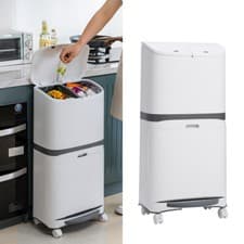 Image of 2 Tier Mobile Rubbish Bin 48L Large Recycle Pedal Waste Trash Can Kitchen Garden