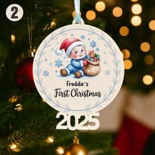 Image of Personalised Baby's First Christmas Bauble 2025 Tree Ornaments Gift for Baby Boy