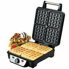 Image of Belgian Quad Waffle Maker Machine Large 4 Slice Non Stick Iron Press 1100w Watt