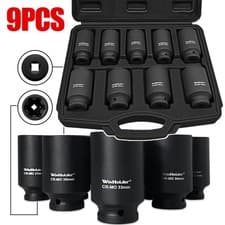 Image of 9 Piece Heavy Duty Car Truck Deep Impact Socket Set 1/2" Drive 29- 38mm Metric