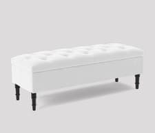 Image of Chesterfield Upholstered Ottoman, Rectangle Footstool, Velvet Shoe Storage Bench