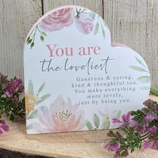 Image of Wooden Ornament Heart Shaped Plaque You Are The Loveliest Sentimental Gift Woman