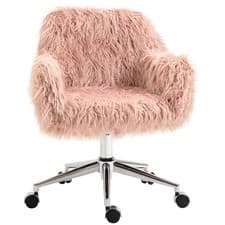 Image of Vinsetto Faux Fur Home Office Chair, Vanity Chair w/ Adjustable Height, Pink