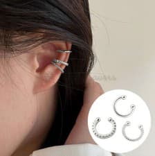 Image of Sterling Silver 3pcs Set Ear Cuff Diamond CZ Helix Cartilage Clip On Earrings UK