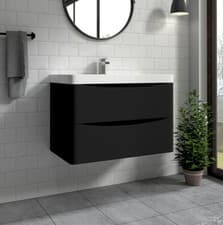 Image of 800mm Wall Hung Matt Black Bathroom Vanity Unit with Basin Sink Storage Cabinet