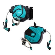 Image of Water Hose Reel Compact Garden Patio Car Locking Auto Retract Spray Nozzle