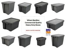 Image of Heavy Duty Recycled Plastic Commercial Containers BLACK Storage Box with Lids