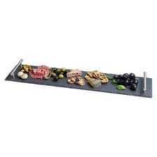 Image of Artesa TableWare Slate Serving Platter With Brushed Metal Handles Gift Box