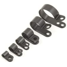 Image of Nylon Black Plastic P Clips - Fasteners for Cable, Conduit, Tubing, Sleeving Etc