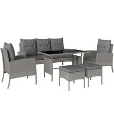 Image of Outsunny 6 Pieces Rattan Garden Furniture Sofa Set with Cushions, Grey