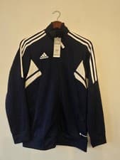 Image of Adidas Track Jacket Mens Medium Navy White Full Zip 3 Stripe Aeroready BNWT
