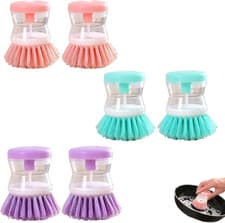 Image of 6 PCS Dish Brush with Soap Dispenser, Two in One Multifunctional Design Washing