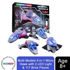Image of Laser Pegs Multi Models 4-in-1 Micro Hawk with 2 LED Light and 117 Brick Pieces