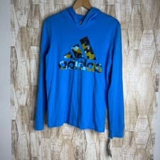 Image of Adidas Boys Pullover Hoodie Long Sleeve Blue Camo Logo Size XL 18 20
