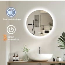 Image of Round Bathroom Mirror with Backlit LED Lights Demister Dimmable Color Changing