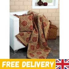 Image of EHC Damask Traditional Beige Chenille Jacquard Sofa Bed Blanket Throw,125X150Cm