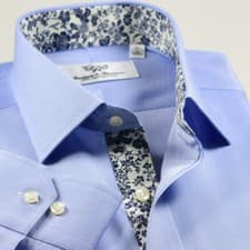 Image of Elegant Design Blue Mini Check Inner Lining Formal Business Shirt 80's Double