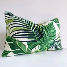 Image of SANDERSON ‘MANILA’ GREEN/IVORY LINEN BLEND FABRIC CUSHION COVER 12" X 20"