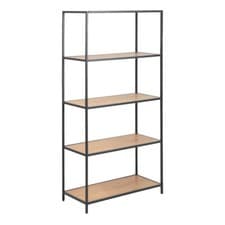 Image of Seaford Tall Black Metal Bookcase with 4 Oak Shelves